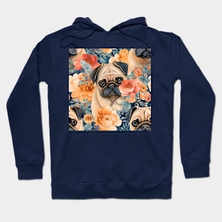 Fawn Pugs in Flowers All Over Tote Bag Hoodie